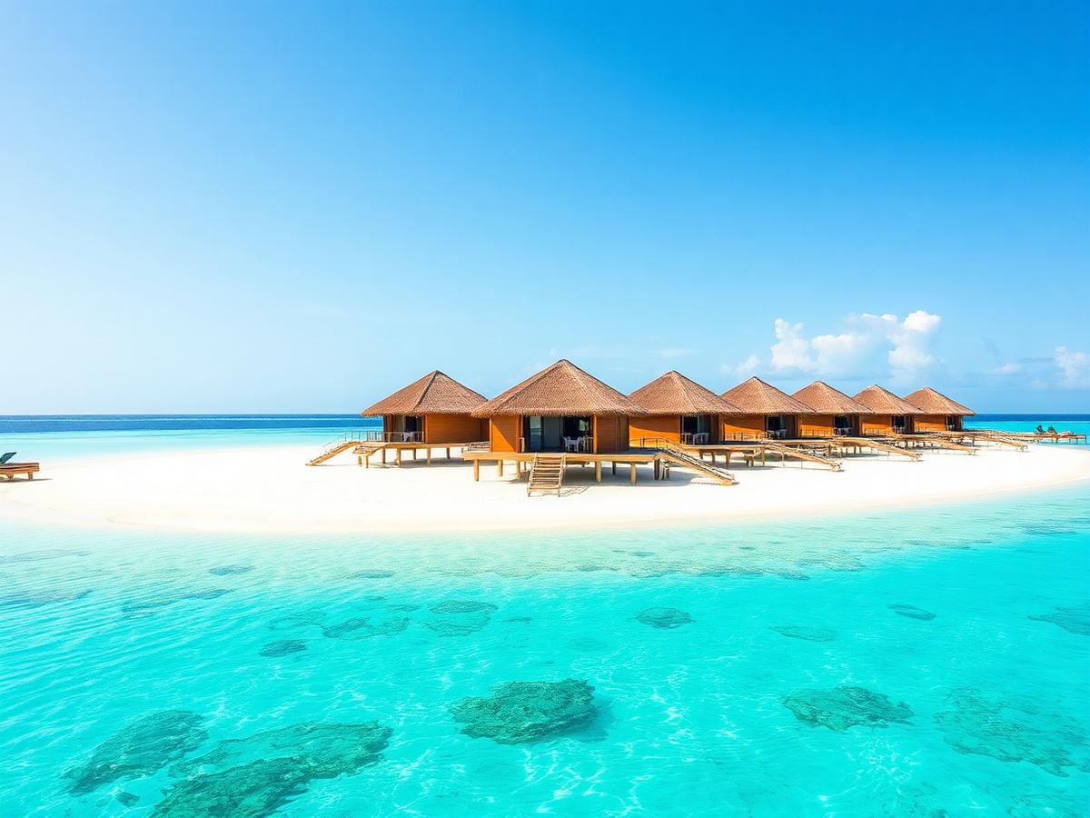 Overwater villas above a turquoise Maldivian lagoon